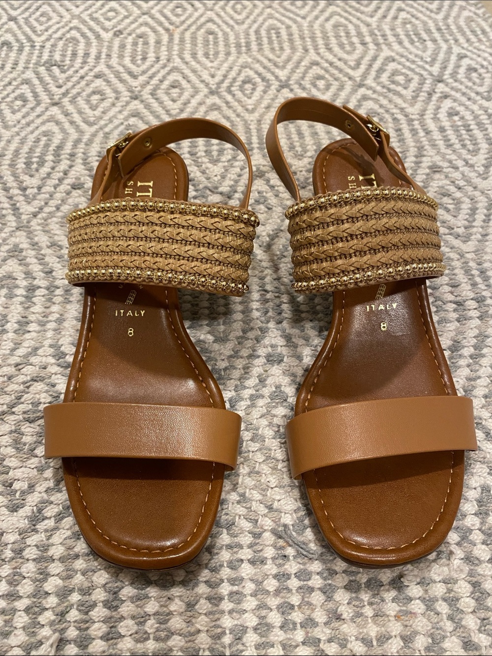Italian Shoemakers 8 Brown Braided Faux Leather Heeled Sandals